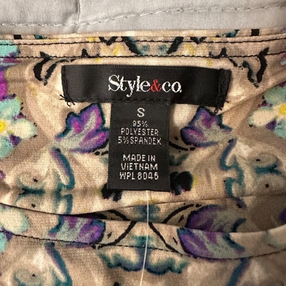 Style&Co Shift Dress Boat neckline Bell Sleeve Stretch Sz Small Floral Disco - Picture 3 of 16